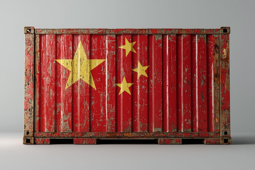 Shipping container with Chinese flag painted on it